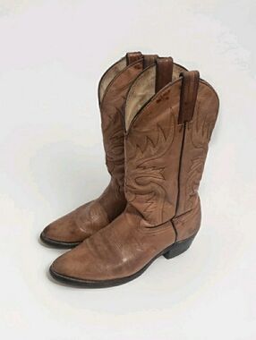 Vintage Cowboy Boots Men’s 9.5 D Brown Leather Western Pull On Cat’s Paw Soles